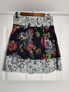 Needle Point Pixel Inspired Smocked Floral Flowy Summer Spring Mini Skirt